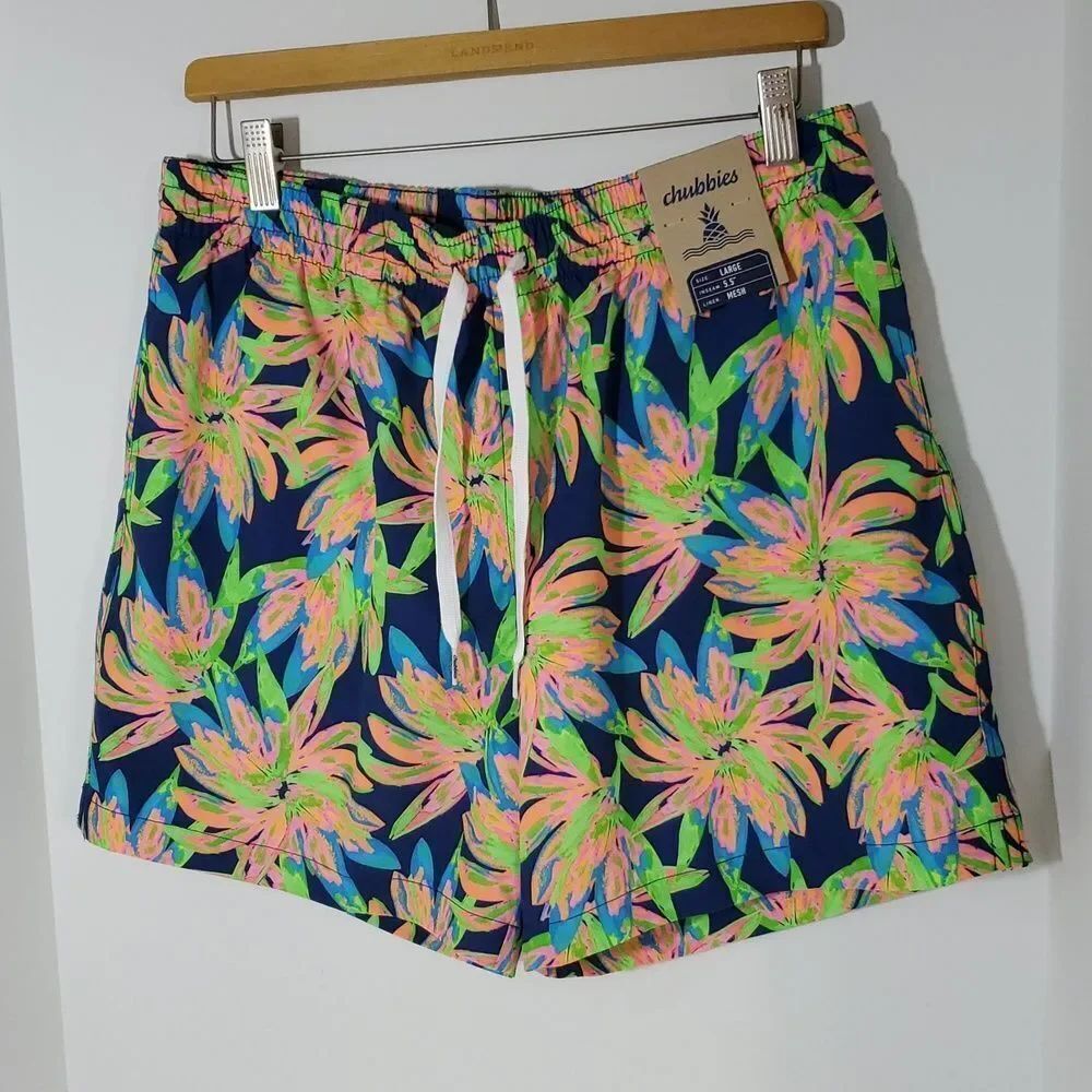Chubbies The Ocean Flowers 5.5" Classic Swim Trunks Floral Print L NWT